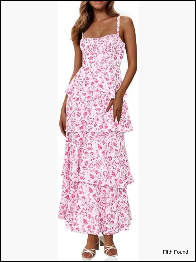 Spaghetti Strap Ruffle Flowy Tiered Maxi Dress